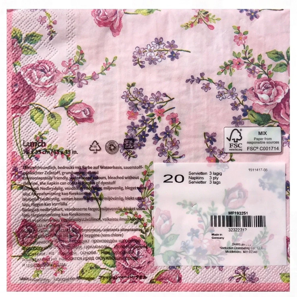 MesaFina Roses Are Pink 3-ply Luncheon Napkins, 20 ct